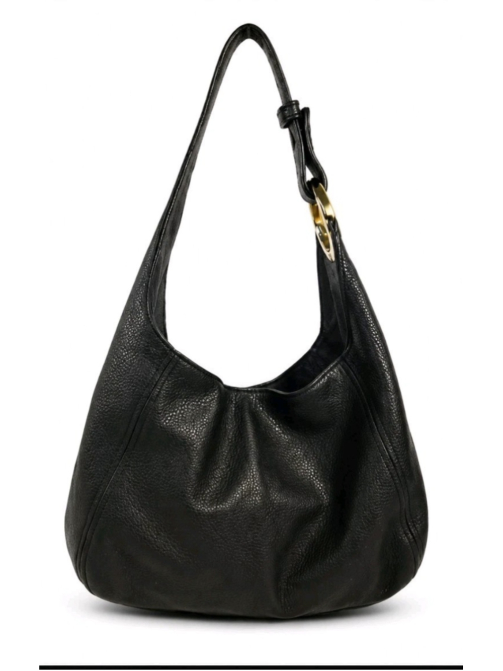 Michael Kors Black Pebbled Leather Shoulder Bag Gold Hardware Magnetic Snap